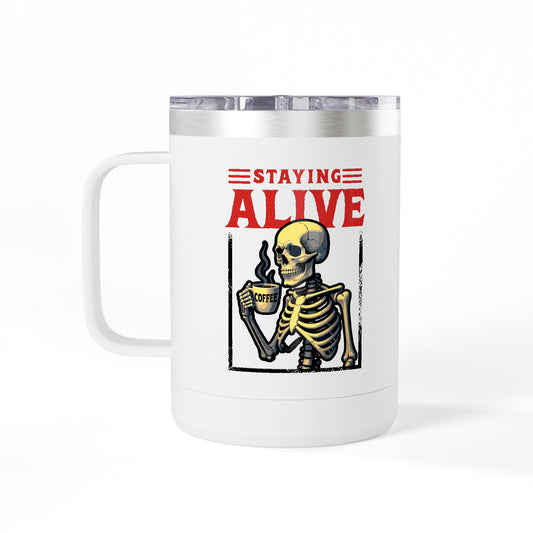 Staying Alive Caffein Skeleton 15oz Skeleton Coffee Tumbler Mug